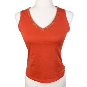 Vintage Y2K New York & Company Beaded V-neck Tank Top Baby Tee Fairycore Orange